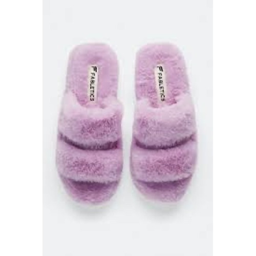 Fabletics Lavenda Snug Strap Slipper Purple Faux Fur Slides Women Size 9